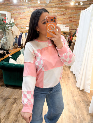 Pretty in Pink Patchwork Pullover Top