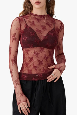 Gemma Lace Top in Burgundy