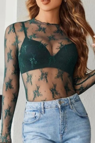 Gemma Lace Top in Dark Green