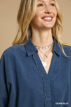 Corduroy Button Down Top in Denim Blue