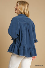 Corduroy Button Down Top in Denim Blue