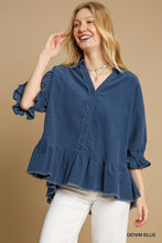 Corduroy Button Down Top in Denim Blue