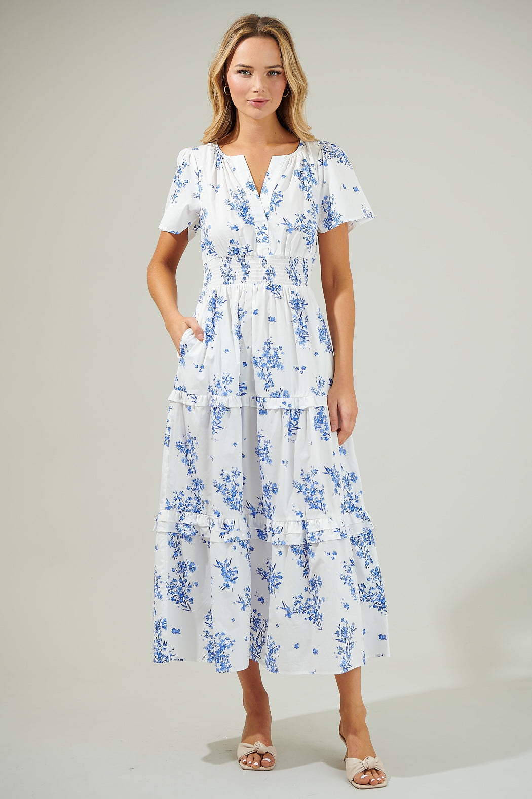 Bestia Floral Palmer Poplin Tiered Maxi Dress