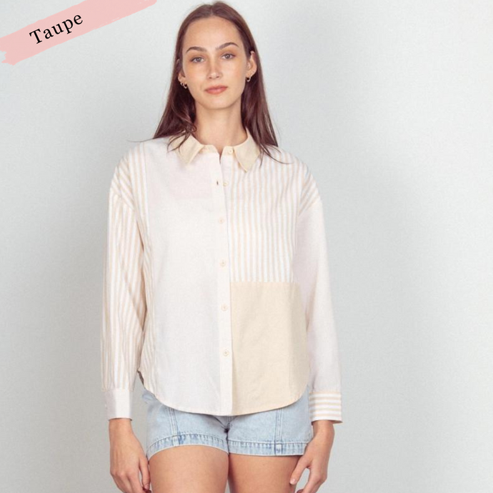 Timeless Button Up Top in Taupe