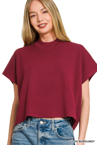 Nina Mock Neck Cropped Sweater in Burgundy