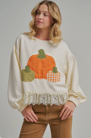 Pumpkin Patch Lace Hem Top