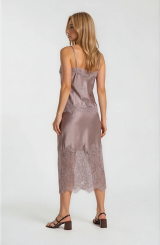 Eleanor Satin Lace Skirt in Champagne