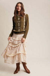 Rory Embroidered Cable Knit Sweater