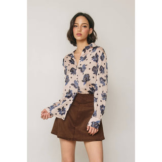 Livvy Polka Dot & Floral Button Down Blouse
