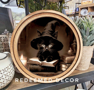 8" Round Halloween Cat Art