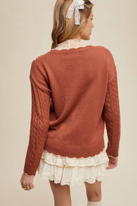 Rory Embroidered Cable Knit Sweater