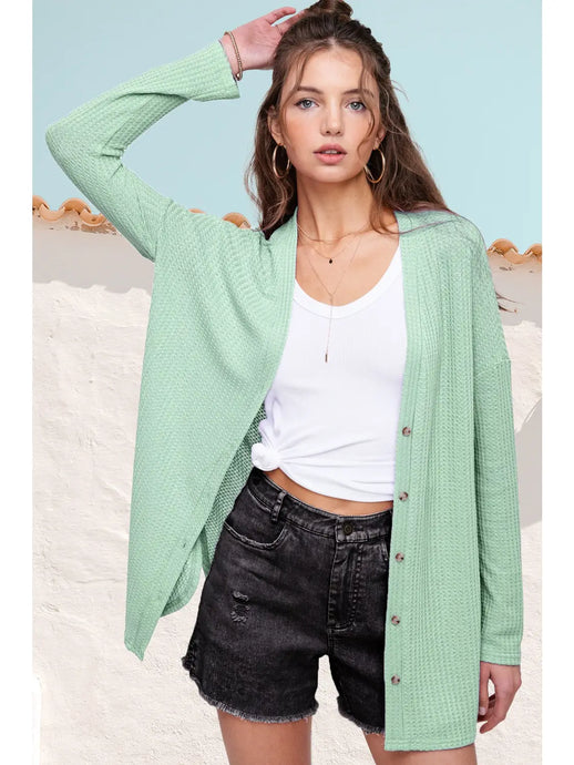 Everyday Waffle Knit Cardigan in Mint