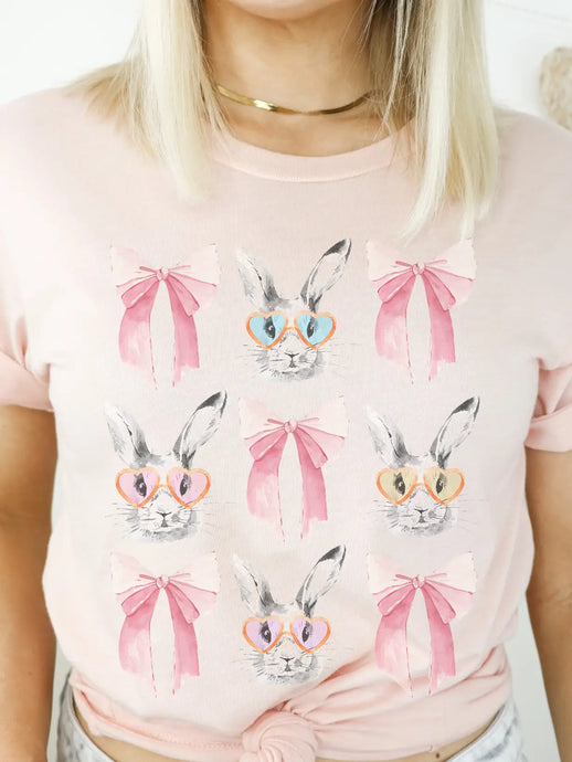 Coquette Easter Bunny and Bows Top in Light Pink