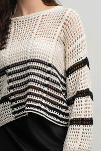 Colorblock Crochet Knit Sweater