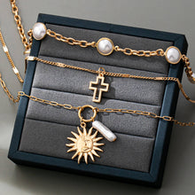 Pearl Sun Cross Charm Necklace