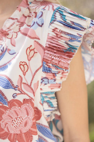 Bridget Pleated Sleeve and Floral Woven Top