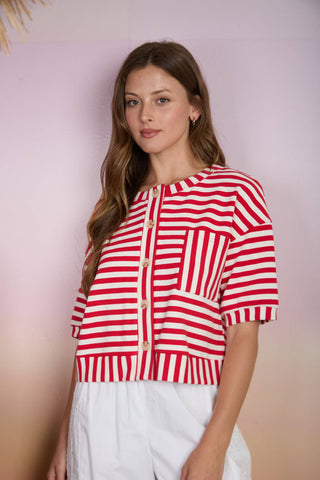 Andrea Button Down Knit Top in Red