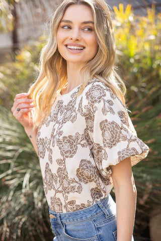 Blair Short Bubble Sleeve Floral PrintTop