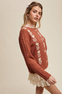 Rory Embroidered Cable Knit Sweater