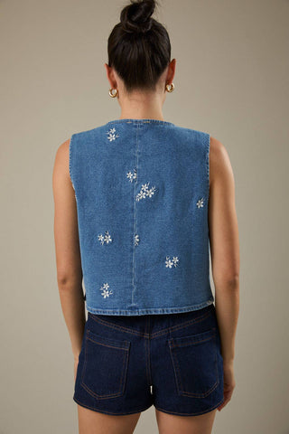 Monica Embroidered Denim Vest
