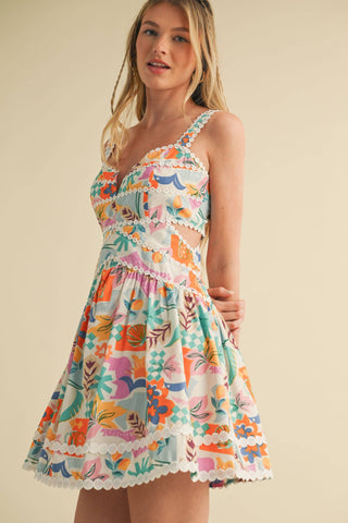Mia Cut Out Lace Trim Dress