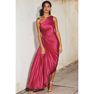 Madison Asymmetrical Pleated Dress in Merlot