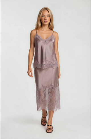 Eleanor Satin Lace Skirt in Champagne