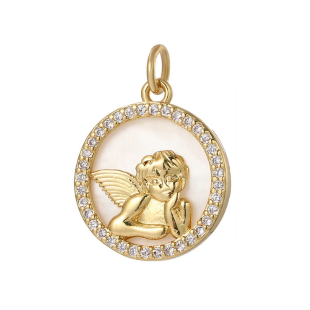 Round CZ Angel Charm