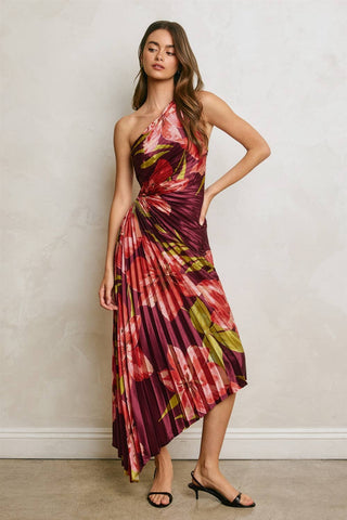 Penelope One Shoulder Pleated Dress