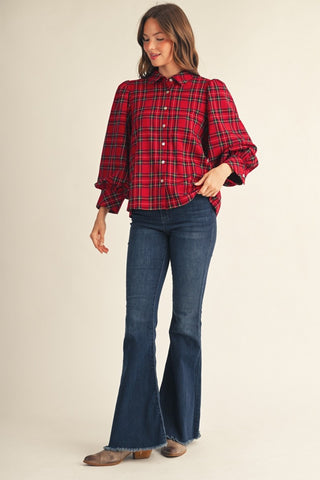 Mila Button Down Plaid Top