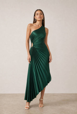 Madison Asymmetrical Pleated Dress in Merlot