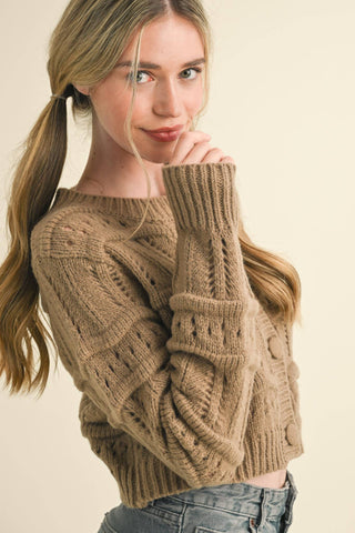 Cropped Pointelle Sweater Cardigan