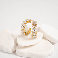 18K Gold Marquis CZ Stone Hoop Earrings