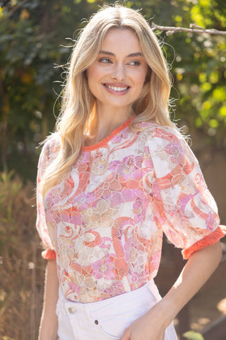 Elysa Floral Embroidered Fringe Top