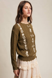 Rory Embroidered Cable Knit Sweater