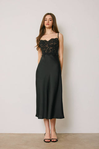 Rowan Lace and Satin Corset Midi Dress