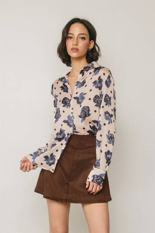 Livvy Polka Dot & Floral Button Down Blouse