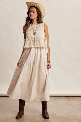 Olivia Embroidered Lace Vest & Sleeveless Midi Dress Set