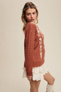 Rory Embroidered Cable Knit Sweater