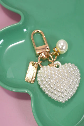 Pearl Heart Keychain Bag Charm
