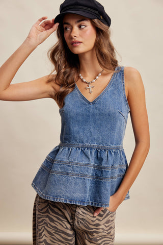 Josie Denim Peplum Tank Top