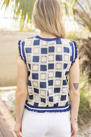 Laina Checkered Floral Embroidered Top