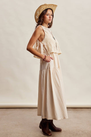 Olivia Embroidered Lace Vest & Sleeveless Midi Dress Set