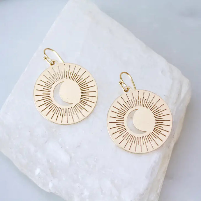 Brass Sun and Moon Coin Earrings