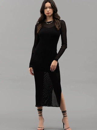 Frances Sheer Rib Knit Midi Dress