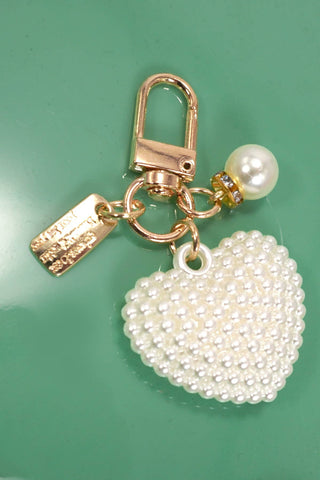 Pearl Heart Keychain Bag Charm