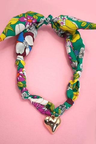 Heart Scarf Charm Necklace in Green