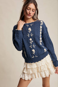 Rory Embroidered Cable Knit Sweater
