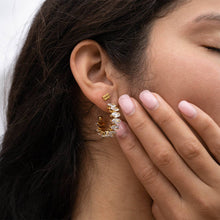 18K Gold Marquis CZ Stone Hoop Earrings