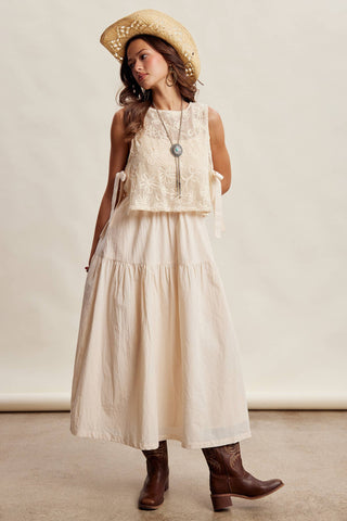 Olivia Embroidered Lace Vest & Sleeveless Midi Dress Set